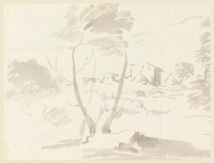 Teckning, Skiss av ett träd i ett landskap, 1760-1780 av Carlo Marchionni