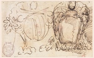 Ritning, Två vapensköldar till påven Benedictus XIV:s vapensköld, 1740-58 av Carlo Marchionni