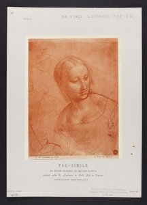 Studie eines weiblichen Büstenbildes, Zeichnung von Leonardo da Vinci (1452-1519) aus der Sammlung der R. Accademia di Belle Arti in Venedig; Tafel aus der Mappe: "Fac-simile dei disegni originali dei maestri classici esistenti nella R. Academia di Belle A av Carlo Naya