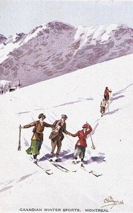 Kanadensiska vintersporter, Montreal (färg litho) av Carlo Pellegrini