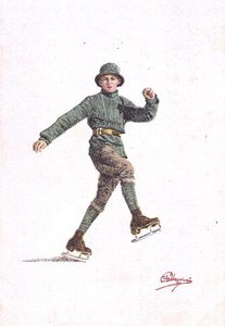 Lone Man Skating (litho i färg) av Carlo Pellegrini