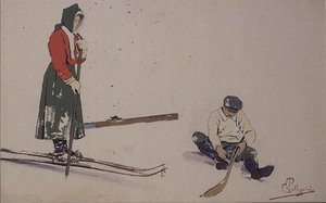 Säkra sina skidor (färg litho) av Carlo Pellegrini