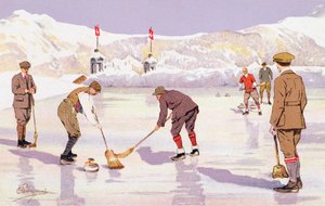 The Curling Rink (färg litho) av Carlo Pellegrini