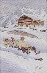 Fyrmannakälken (litho i färg) av Carlo Pellegrini