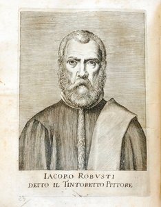 Porträtt av Jacopo Robusti dit le Tintoret (Tintoretto) (1518-1594) Italiensk målare Gravyr från "Maraviglie dell