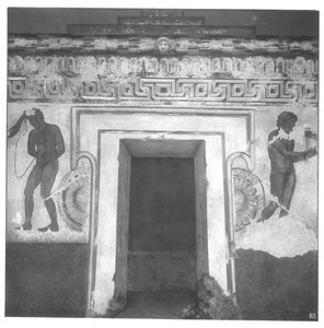 Caile Vipinas, rekonstruktion av den etruskiska väggmålningen i Francois-graven vid Vulci ca 320-280 f.Kr. (väggmålning) (se även 212367, 212368, 214590) av Carlo Ruspi