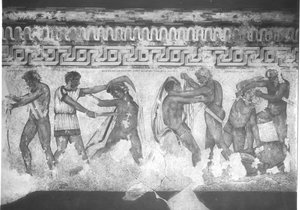Rekonstruktion av den etruskiska väggmålningen i Francois-graven vid Vulci ca 320-280 f.Kr. (väggmålning) (se även 212367, 212368 & 214591) av Carlo Ruspi