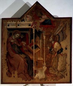 Annunciation (tempera på panel) av Carlo da Camerino