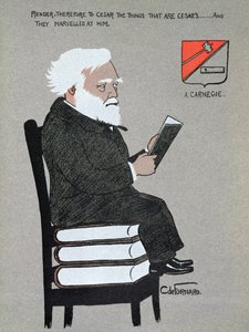 Karikatyr av Andrew Carnegie (1835-1919) illustration från "Millionaires of America" av Carlo de Fornaro