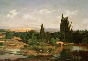 Landsbygd med en flod, Manzanares