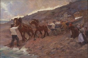 Launching the Lifeboat (olja på duk) av Caroline St Clair Graham