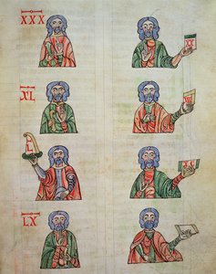 Fol.252r Finger räknande från 1 till 20000, från De numeris. Codex Alcobacense av Rabanus Maurus (780-856)