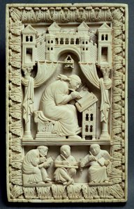 St. Gregorius skrift med skriftlärda nedan, fransk-tyska skolan, c.850-875