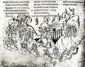Olika scener som illustrerar en psalm, från Utrecht Psalter, kopia av originalet från Reims nu i Utrecht University Library (penna och bläck)
