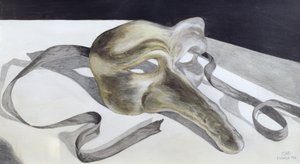 Carnival Mask II (penna och akvarell på papper)