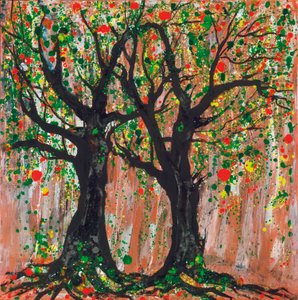 Pomegranate Tree, 2012 (akryl  bläck på duk) av Carolyn Mary Kleefeld