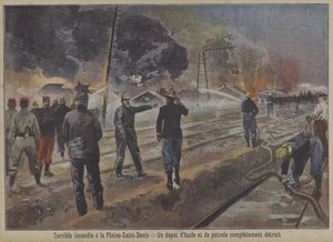 Förstörelse av en olje- och bensindepå i en brand i La Plaine-Saint-Denis, Paris