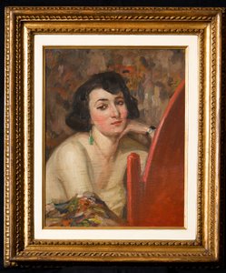 Woman at Mirror (olja på plywood)