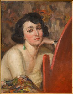 Woman at Mirror (olja på plywood)