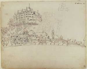 Utsikt över Nossen i Sachsen med slottet och bron av Caspar David Friedrich