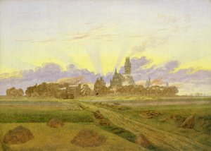 Dawn at Neubrandenburg (olja på duk) av Caspar David Friedrich