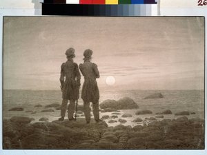 ""Två män som tittar på havet från stranden"" (Två män vid havet) Akvarell av Caspar David Friedrich (1774-1840) 1835 Dim. 25,9 x 22,2 cm Pushkin Museum Moskva av Caspar David Friedrich