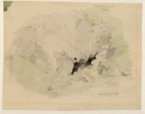 Tyska: Studie zur "Felsenschlucht" mit zwei kleinen Figuren am Höhleneingang Studie om "Felsenschlucht" (bokstavligen: Klippkanjonen) med två små figurer vid grottans ingång av Caspar David Friedrich