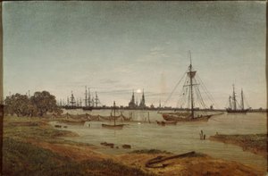 Hamn i månsken av Caspar David Friedrich