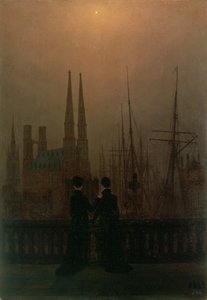 Hamn om natten (Systrar), c.1818-20 av Caspar David Friedrich