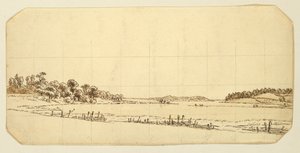 Lakeside, 1802-3 (penna och brunt bläck tvättas med penna på papper) av Caspar David Friedrich