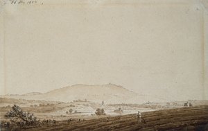 Landskap i Böhmen med utsikt över berget Jeschken, 1803 (penna- och bläcktvätt på papper) av Caspar David Friedrich