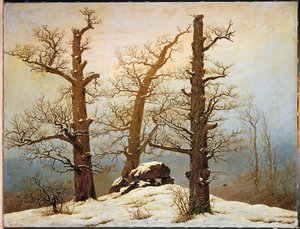 Megalitiskt röse i snön (olja på duk) av Caspar David Friedrich