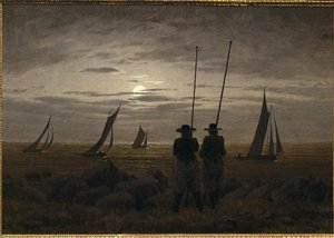 Månbelyst natt på stranden, med fiskare av Caspar David Friedrich