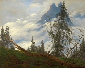 Bergstopp med drivande moln av Caspar David Friedrich