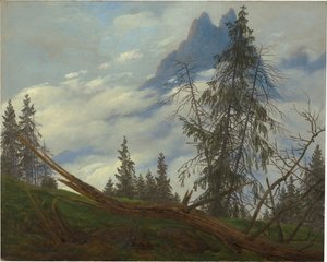 Bergstopp med drivande moln av Caspar David Friedrich