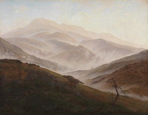 Landskap i Riesengebirge med stigande dimma av Caspar David Friedrich