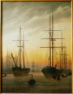 Fartyg i hamnen (olja på duk) av Caspar David Friedrich