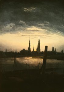 Stad vid månuppgång av Caspar David Friedrich