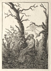 Kvinnan med spindelnätet mellan kala träd av Caspar David Friedrich