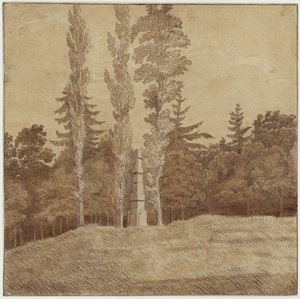 Skogsglänta med obelisk i Seifersdorfdalen av Caspar David Friedrich