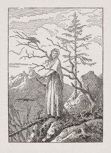 Kvinna med korp vid avgrunden av Caspar David Friedrich