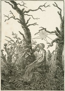 Kvinna med spindelväv mellan kala träd av Caspar David Friedrich