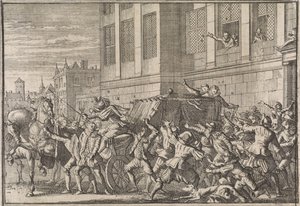 Attack i Madrid på greven av Olivares, Gaspard de Gusmáns vagn, 1643 av Caspar Luyken (attributed to)