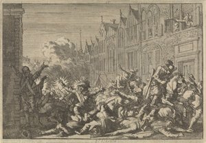Angers ockuperade av Mazarin-anhängare i bakhåll av guvernör De Rohans tio kanoner, 1652 av Caspar Luyken