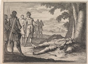 Filip den gode finner en berusad bonde under ett träd av Caspar Luyken