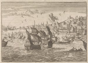 Genua bombarderades av den franska flottan, 1684 av Caspar Luyken