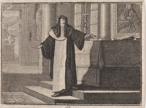 Non lägger en nyckel på ett altare framför en bild av Maria av Caspar Luyken