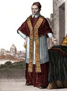 Porträtt av påven Clement XI (Clemente ou Clemens) (påve från 1700 till 1721) - Teckningar av Caspar Luyken - Graverade och publicerade av Christoph Weigel (Nürnberg 1703)