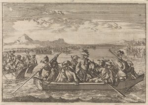 Valdenser jagade från Savoyen återvänder till sitt land i pråmar över Genèvesjön, 1689