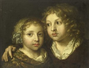 En dotter och en son (Constantijn?) till konstnären av Caspar Netscher
